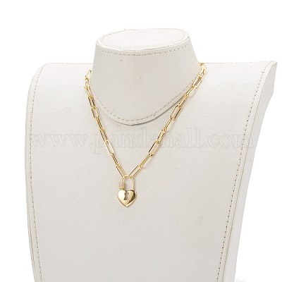 Ожерелья с замком в виде сердца из латуни с прозрачным фианитом и прозрачным фианитом NJEW-JN03419-1