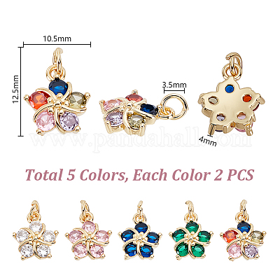 10шт 5 цвета латунные прозрачные кубические подвески из циркония ZIRC-PH0001-49-1