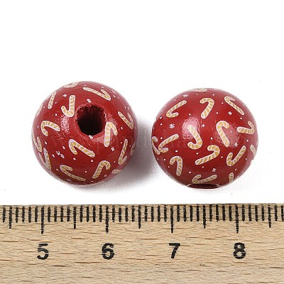 Рождественские печатные европейские бусины из дерева схима WOOD-I015-01L-1