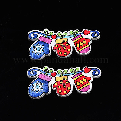 Рождественские деревянные пуговицы из окрашенного клена с 2 отверстием WOOD-N005-36-1