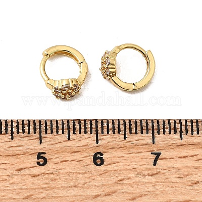 Плоские круглые серьги-кольца из латуни с микропаве из прозрачных кубических цирконий EJEW-H170-02G-1