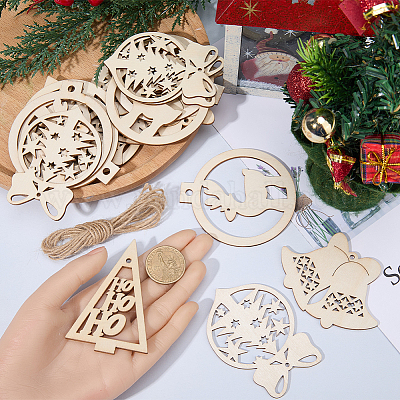 4 комплект 4 стилей рождественских незаконченных деревянных подвесных украшений WOOD-SC0001-87-1