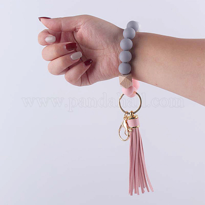 1шт силиконовый круглый брелок с бусинами на запястье AJEW-CL0001-11C-1