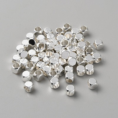キューブ真鍮ビーズ  銀  4x4x4mm  穴：3mm&nbsp;KK-WH0081-64C-1