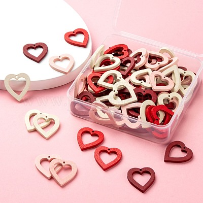 80шт 4 цвета расписные деревянные подвески из тополя WOOD-LS0001-12-1