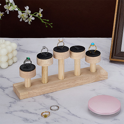 5-слотовый круглый многоярусный органайзер из искусственной кожи с деревянным основанием RDIS-WH0001-39B-1