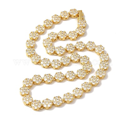 Ожерелья с цветочным звеном из латуни и циркония для женщин NJEW-B108-01G-02-1