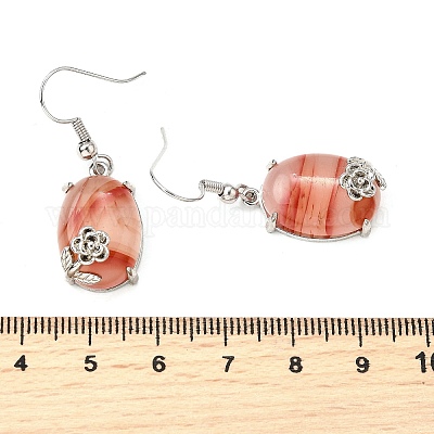 Овальные с цветком серьги-подвески из латуни EJEW-XCP0001-15-1