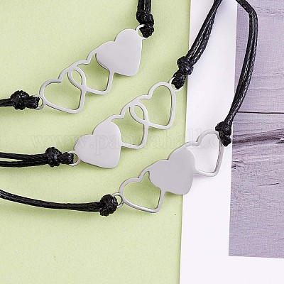 3шт. набор из 3 браслетов в форме сердца из нержавеющей стали 430 JB715A-1