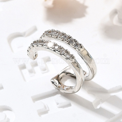 Серьги-каффы из латуни с прозрачным кубическим цирконием EJEW-Q025-03A-P-1