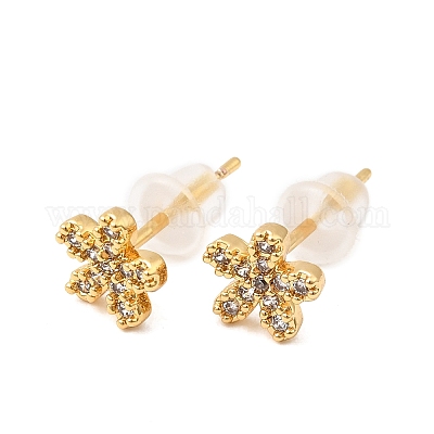 Серьги-гвоздики из латуни с микро-паве и прозрачным фианитом EJEW-P331-12G-1