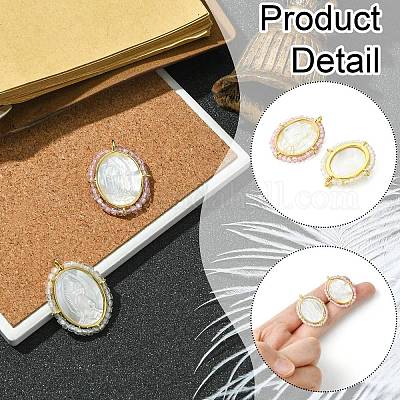 2 шт. подвески из латуни с микропаве из кубического циркония и ракушек KK-CJ0003-03-1