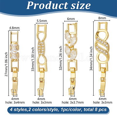 8 шт. 8 стиля застежки для часов из латуни с прозрачным кубическим цирконием KK-OC0001-45-1