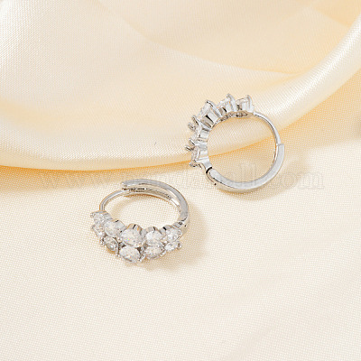 Латунные плоские круглые серьги-кольца с прозрачным кубическим цирконием PR2276-2-1