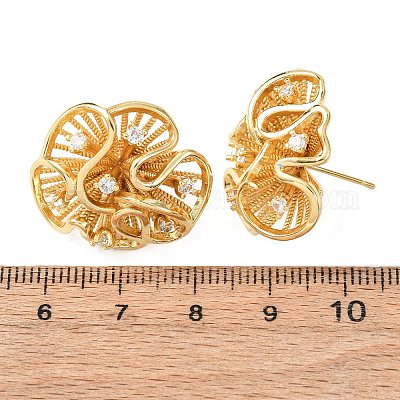 Серьги-гвоздики из латуни с микро-паве и прозрачным фианитом EJEW-D346-01G-1