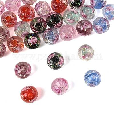 30 шт. 6-х цветные бусины ручной работы из фольги в технике лэмпворк LAMP-FS0001-68-1