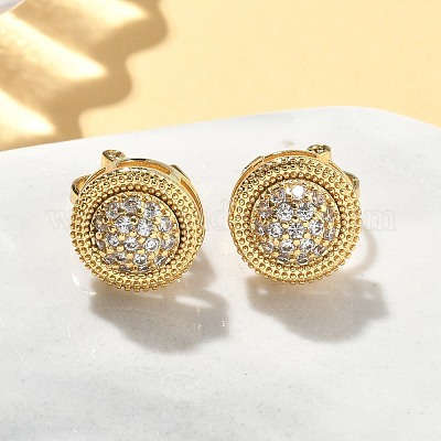 Серьги-клипсы из латунного микро-паве с прозрачными фианитами EJEW-A132-02B-G-1