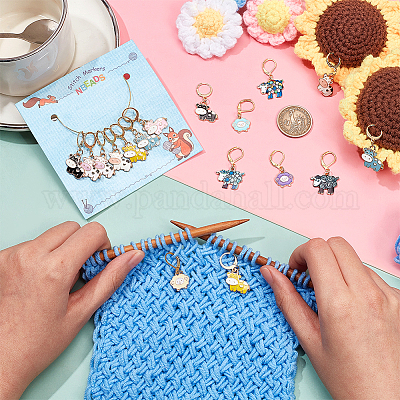 2 набор из 2 эмалевых маркеров для фиксации стежков с изображением коровы и овцы HJEW-NB0002-10-1