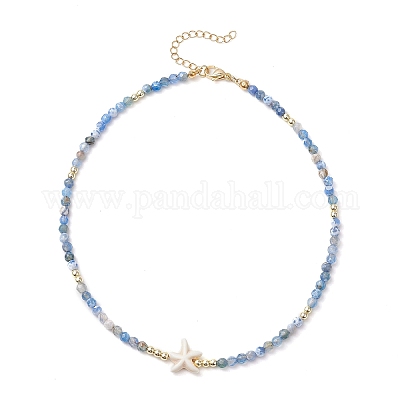 Летние пляжные ожерелья из натуральных огненных агатов с эффектом потрескивания NJEW-JN05262-02-1