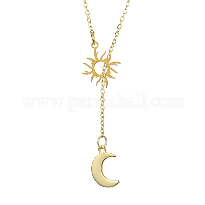 Ожерелье-лассо из нержавеющей стали 304 с луной и солнцем NJEW-JN04523-1