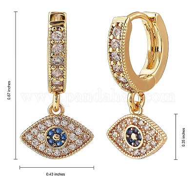 Разноцветные серьги-кольца с кубическим цирконием для защиты от сглаза EJEW-SW00007-03-1