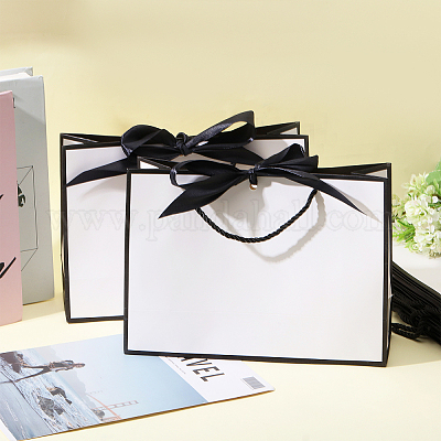 Бумажные подарочные пакеты с ручками и шелковой лентой ABAG-WH0044-56-1