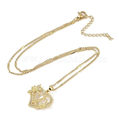 Ожерелья с подвеской в форме сердца из нержавеющей стали 304 с кубическим цирконием NJEW-H029-01G-V-1