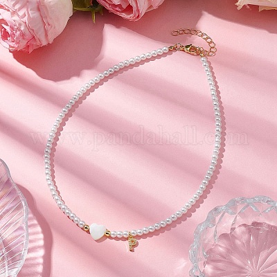 Ожерелья с подвесками из латуни микро-паве класса AAA с кубическим цирконием и буквами NJEW-JN04771-16-1