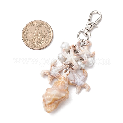 4 шт. 4 стиля акриловая морская звезда раковина и стеклянный жемчуг подвеска украшение&nbsp;HJEW-JM03877-1