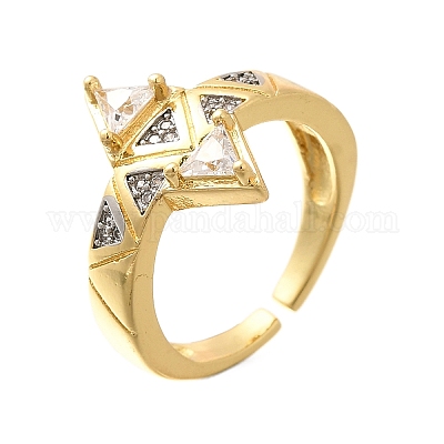 Латунные кольца из манжеты с прозрачным цирконием RJEW-U035-10GP-1