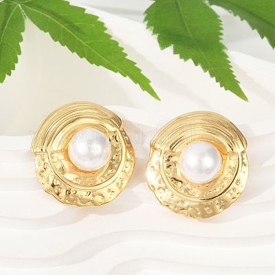 Серьги-гвоздики из нержавеющей стали 304 из АБС-пластика с жемчугом для женщин EJEW-U046-11G-1