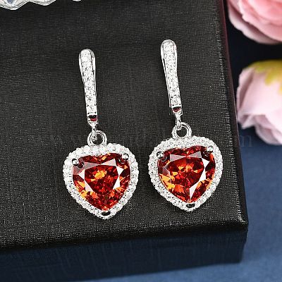 925 серьги-кольца в форме сердца из стерлингового серебра с паве из кубических цирконий EJEW-C150-01B-01-1