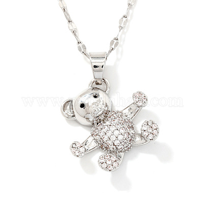 Ожерелья с подвеской из латунных блестящих прозрачных кубических цирконий с рисунком медведя для женщин EB4011-1-1