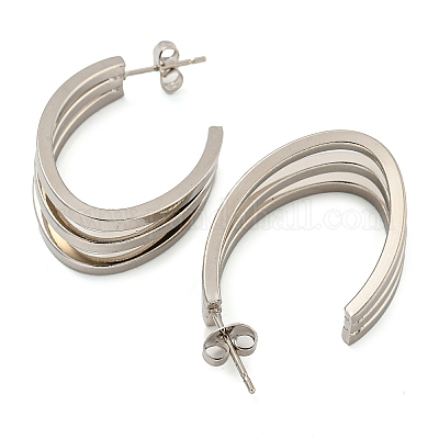 Многослойные серьги-гвоздики из нержавеющей стали с буквой c 202 EJEW-H003-14P-1