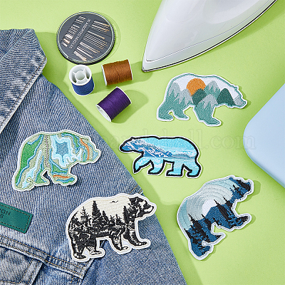 5 шт. 5 стиля белый медведь с пейзажем компьютерная вышивка ткань приклеиваемые/пришивные нашивки DIY-HY0001-53-1