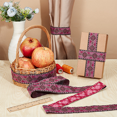 Жаккардовые ленты из полиэстера с цветочным узором в этническом стиле DIY-WH0656-62-1