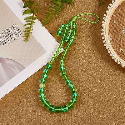 Круглые мобильные ремешки из синтетического лунного камня с бусинами HJEW-SW00042-02-1