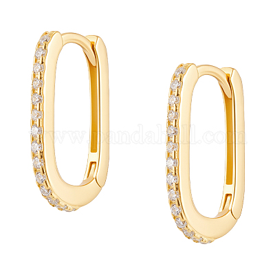 1 пара серег-колец из стерлингового серебра с родиевым покрытием и прозрачными кубическими цирконами в технике микропаве для женщин EJEW-UN0003-08-1