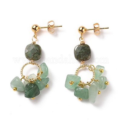 Unisex Orecchini A Bottone Con Cabochon In Avventurina Verde