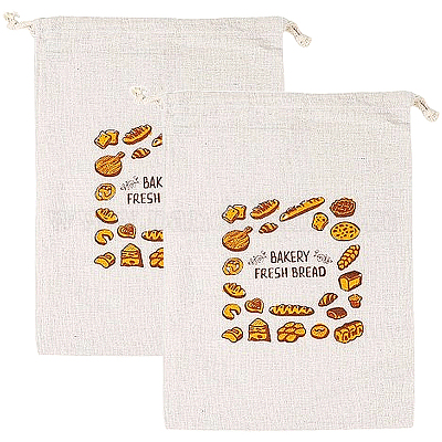 2 шт. льняные мешочки с принтом хлеба AJEW-CP0003-81B-1