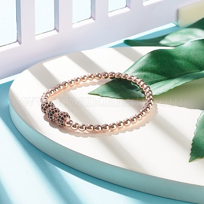 Эластичный браслет из синтетического гематита с круглыми бусинами и фианитами BJEW-JB07798-04-1