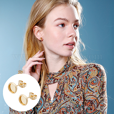 Плоские круглые серьги-гвоздики из нержавеющей стали 304 STAS-UN0060-74A-G-1