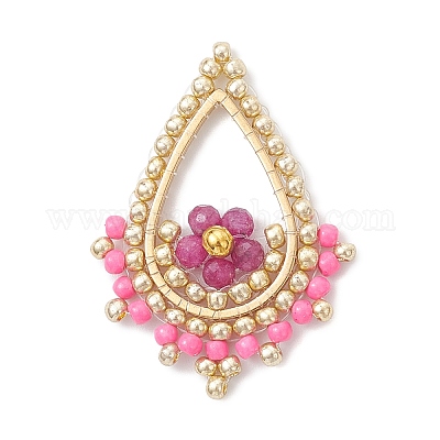 Подвески из натурального рубина круглой огранки и стеклянных бусин PALLOY-MZ01097-02-1