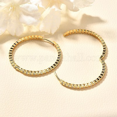 Серьги-кольца из латуни с микропаве из прозрачного кубического циркония для женщин EJEW-C125-17B-G-1