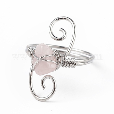 Крошка из натурального розового кварца с вихревым кольцом на пальце RJEW-L082-02P-10-1
