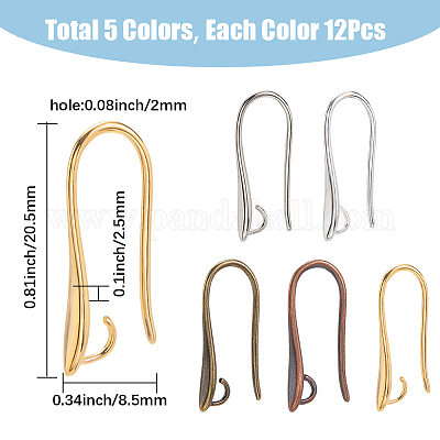 60 шт. 5 цвета латунные крючки для серег для дизайна серег KK-SP0002-50-1
