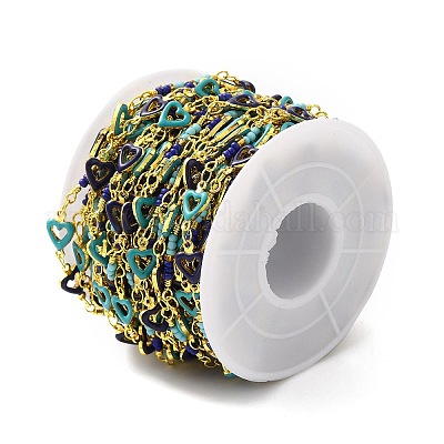 Цепочка-сердечко ручной работы из латуни с эмалью CHC-M024-25G-02-1