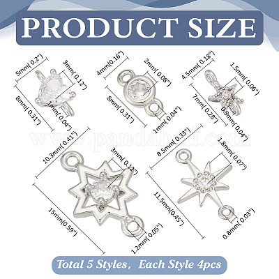 20шт 5 стиля латунные микро проложить прозрачные кубические циркониевые звенья KK-ME0001-84-1