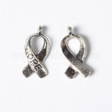 Breast Cancer Awareness Ribbon Carved Word Hope Tibetan Silver Message Pendants LF5104Y-1