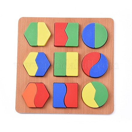木製の子供diyの幾何学的形状のビルディングブロック  学習と教育のためのおもちゃ  ミックスカラー  23x23x1.5cm  18個/セット DIY-L018-15-1